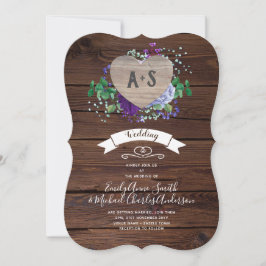 Eternal Heart Wedding Invite Rustic Blue Flowers Kaart