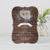 Eternal Heart Wedding Invite Rustic Blue Flowers Kaart (Staand voorkant)