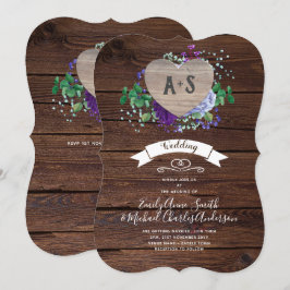 Eternal Heart Wedding Invite Rustic Blue Flowers Kaart