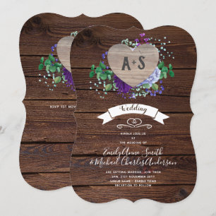 Eternal Heart Wedding Invite Rustic Blue Flowers Kaart