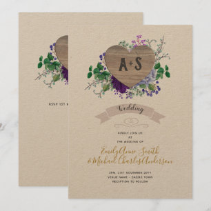 Eternal Heart Wedding Paars Blue Floral Kraft Kaart