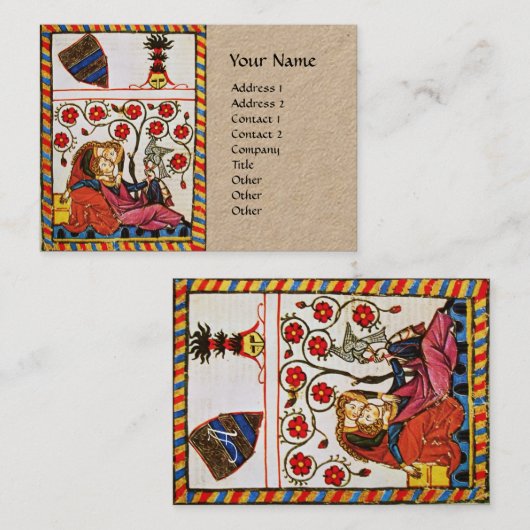 ETERNAL LOVE MONOGRAM, Lovers Red Roses Kraft Visitekaartje (Voorkant / Achterkant)