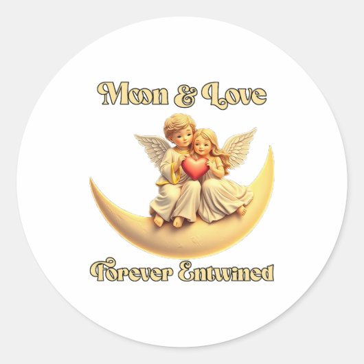 Eternal Love on a Crescent Moon Ronde Sticker (Voorkant)