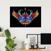 "Eternal Love" Rainbow Swallow Heart Tattoo Poster (Thuiskantoor)