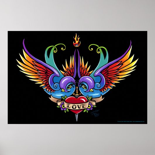 "Eternal Love" Rainbow Swallow Heart Tattoo Poster (Voorkant)