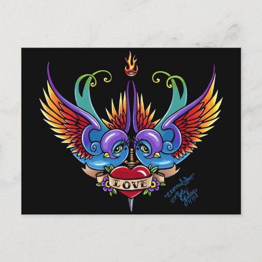 Eternal Love Rainbow Swallow Tattoo Briefkaart (Voorkant)