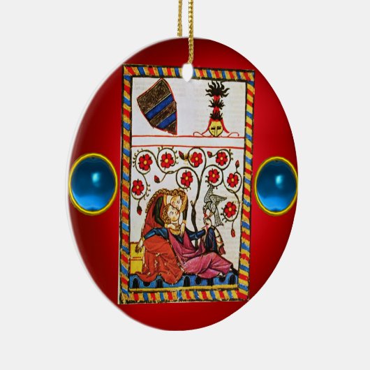 ETERNAL LOVE red blue gem Keramisch Ornament (Rechts)