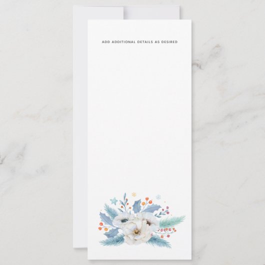 Eternal Love Witte Bloem Blauwe Blad Bruiloft MENU Kaart (Achterkant)