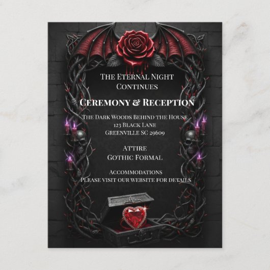 Eternal Night Gothic Vampire Wedding Dark Romance Informatiekaartje (Voorkant)