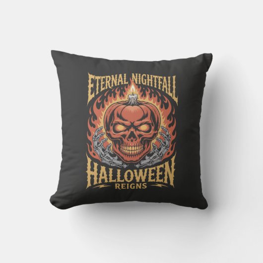 Eternal Nightfall Halloween Skull Pumpkin Kussen (Voorkant)