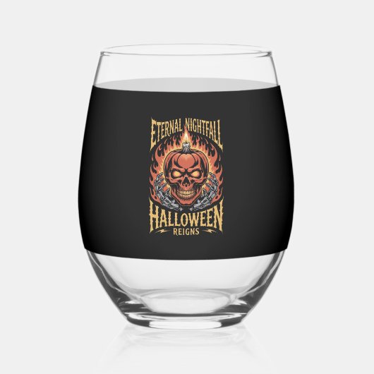 Eternal Nightfall Halloween Skull Pumpkin Wijnglas Zonder Voet (Voorkant)