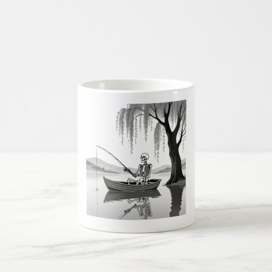 Eternal Patience Skeleton Fishing Zen Graphic Mug Koffiemok (Center)