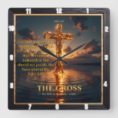 Eternal Promise The Cross Veined Water John 3:16 Vierkante Klok (Voorkant)