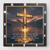 Eternal Promise The Cross Veined Water John 3:16  Vierkante Klok (Voorkant)