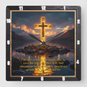 Eternal Promise The Cross Water Shore John 3:16 Vierkante Klok (Voorkant)