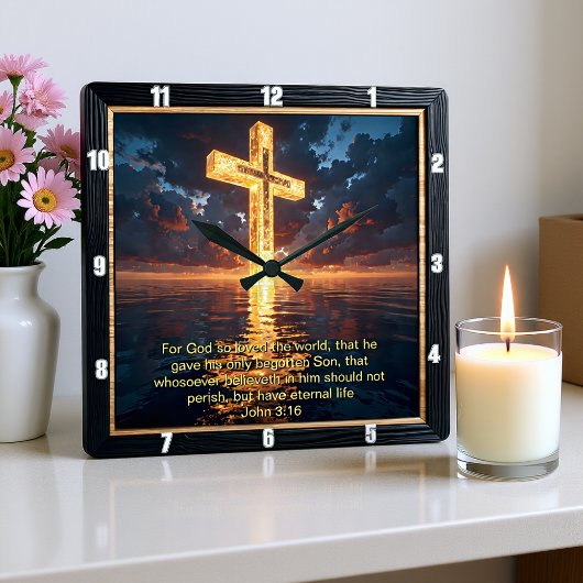 Eternal Promise The Cross Water Sunset John 3:16  Vierkante Klok