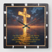 Eternal Promise The Cross Water Sunset John 3:16  Vierkante Klok (Voorkant)