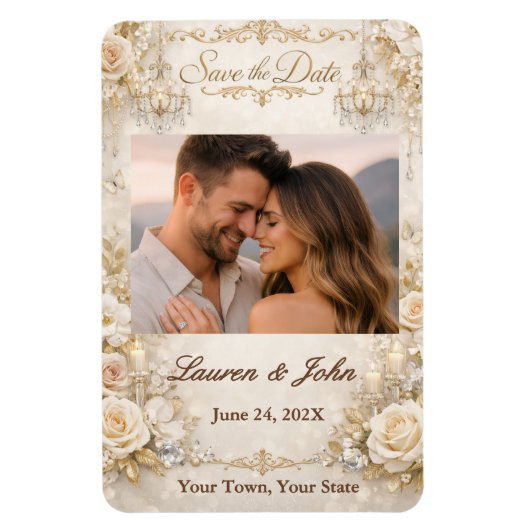 Eternally Elegant Photo Save Date Wedding Magnet Magneet (Verticaal)