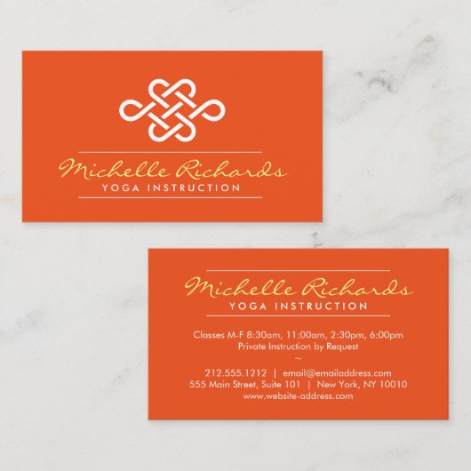 Eternity Knot Yoga Docent, Life Coach Sinaasappel Visitekaartje (Voorkant / Achterkant)