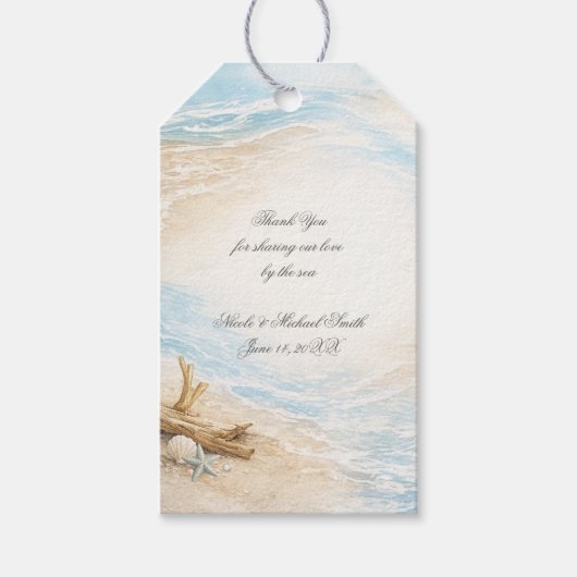 Eterntal Tides Coastal Watercolor Beach Wedding Cadeaulabel (Voorkant)