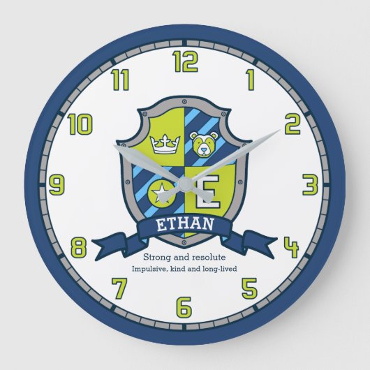 Ethan boys noemden groen blauw beer schild grote klok (Voorkant)