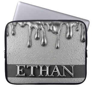 Ethan Chrome Naamplaat Met Vloeibare Metaal Druppe Laptop Sleeve