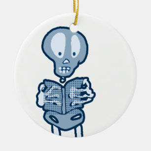 Ethan Literary Skeleton met boek Keramisch Ornament