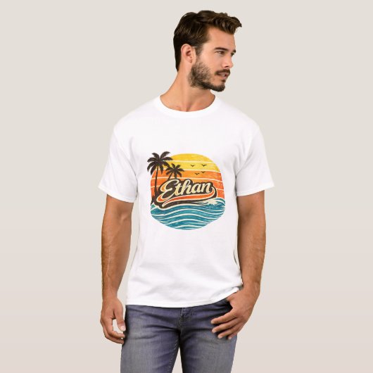 Ethan Retro Zonsondergang Naam Design T-shirt (Voorkant volledig)
