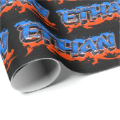 Ethan Vorname Name Graffiti blue orange Cadeaupapier (Rol Hoek)