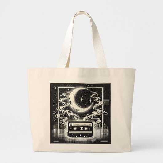 Etheal 90s Retro Poster Design - Zwart en Wit Grote Tote Bag (Voorkant)