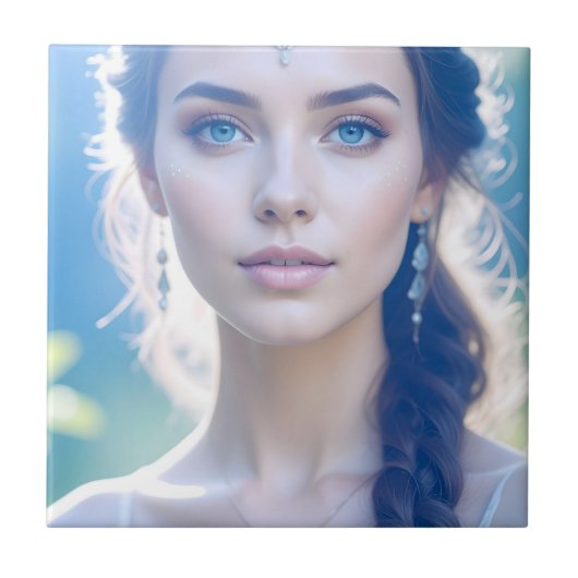 Etheal Blue Eyes Portrait Tegel Art Tegeltje (Voorkant)