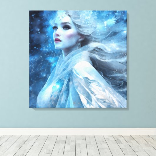 Etheal Frozen Snow Queen Fantasy Art Canvas Afdruk (Insitu (Houten vloer))