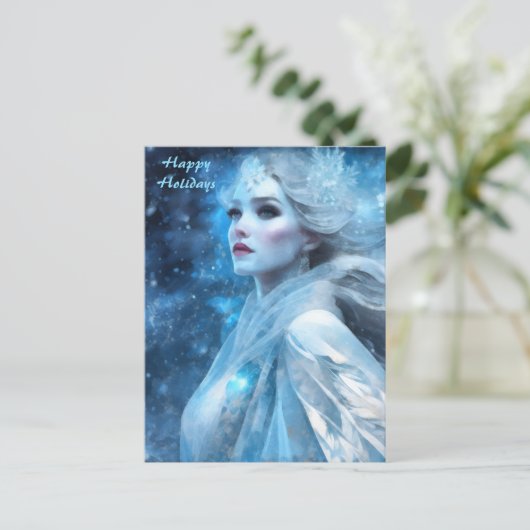Etheal Frozen Snow Queen Fantasy Art Feestdagenkaart (Staand voorkant)