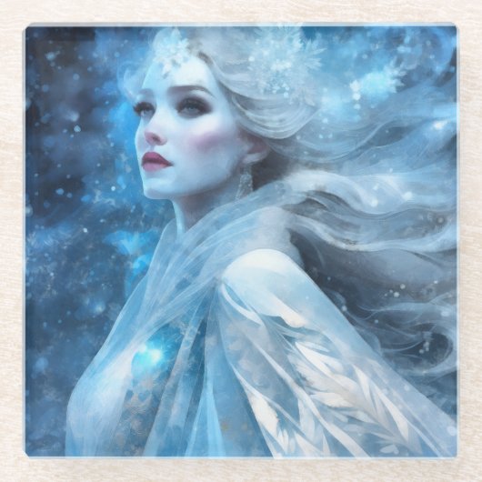 Etheal Frozen Snow Queen Fantasy Art Glazen Onderzetter (Voorkant)