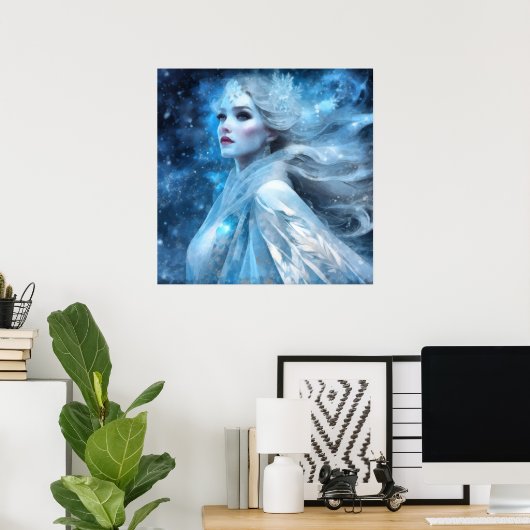 Etheal Frozen Snow Queen Fantasy Art Poster (Thuiskantoor)