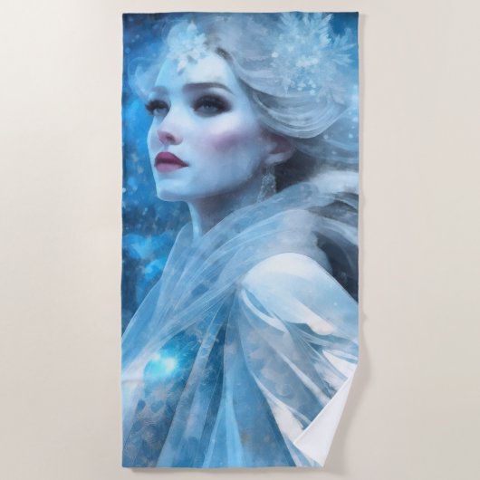 Etheal Frozen Snow Queen Fantasy Art Strandlaken (Voorkant)