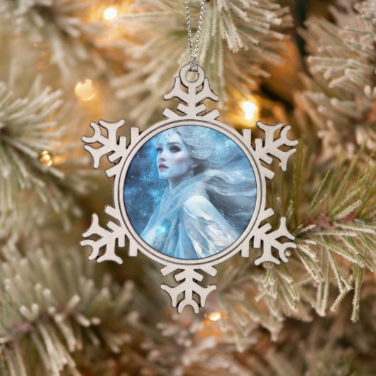Etheal Frozen Snow Queen Fantasy Art Tin Sneeuwvlok Ornament (Boom)