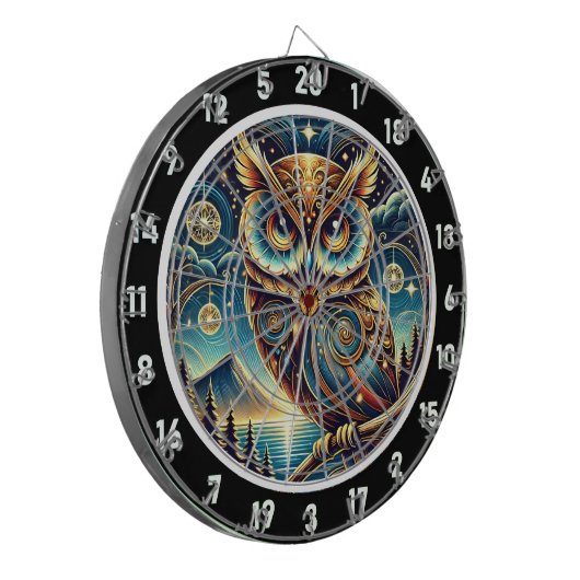 Etheal Nocturne Uil Dartboard Design Dartbord (Voorkant Links)