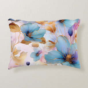 Etheel Blauw Bloemen Alcohol Inkt Accent Kussen