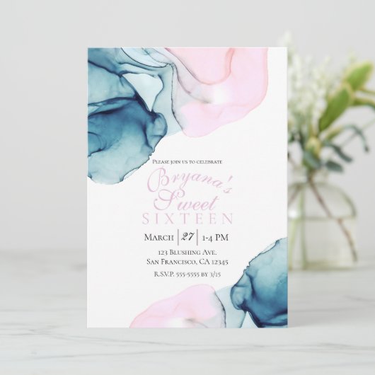 Etheel Blauwgroen Roze Elegant Inky Modern Sweet 1 Kaart (Staand voorkant)