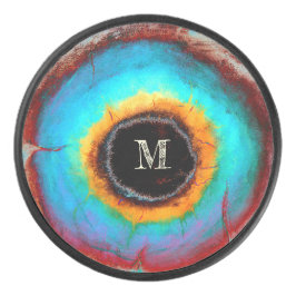 Etheel Kosmisch Oog Monogram Levendige Abstracte K Hockey Puck