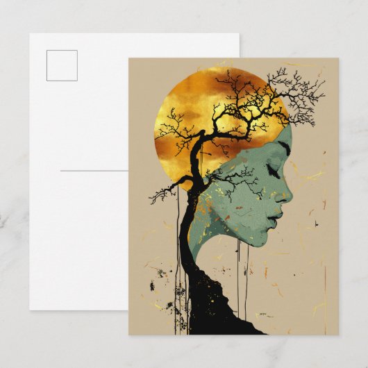 Etheïstische vrouw in een boom Silhouette Moon Briefkaart (Voorkant / Achterkant)