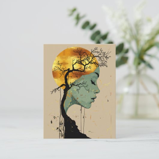 Etheïstische vrouw in een boom Silhouette Moon Briefkaart (Staand voorkant)