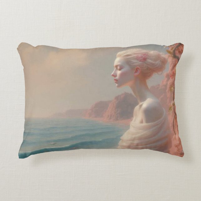 Etheïstische vrouw op Dreamy Beach Accent Kussen (Voorkant)