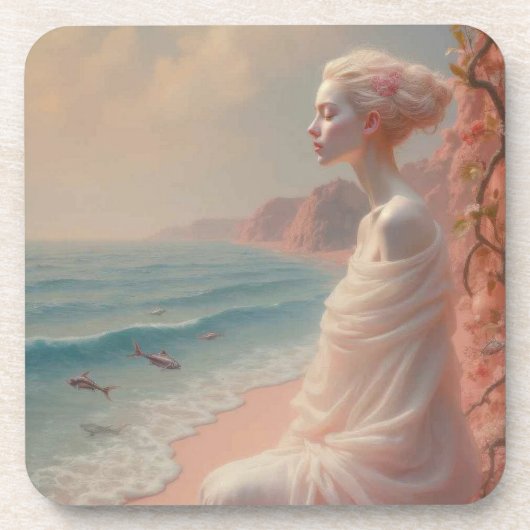 Etheïstische vrouw op Dreamy Beach Bier Onderzetter (Voorkant)