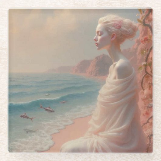 Etheïstische vrouw op Dreamy Beach Glazen Onderzetter (Voorkant)