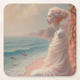 Etheïstische vrouw op Dreamy Beach Kartonnen Onderzetters