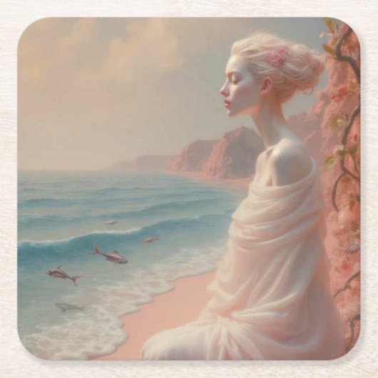 Etheïstische vrouw op Dreamy Beach Kartonnen Onderzetters (Voorkant)