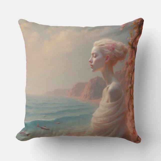 Etheïstische vrouw op Dreamy Beach Kussen (Voorkant)