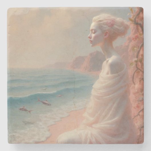 Etheïstische vrouw op Dreamy Beach Stenen Onderzetter (Voorkant)
